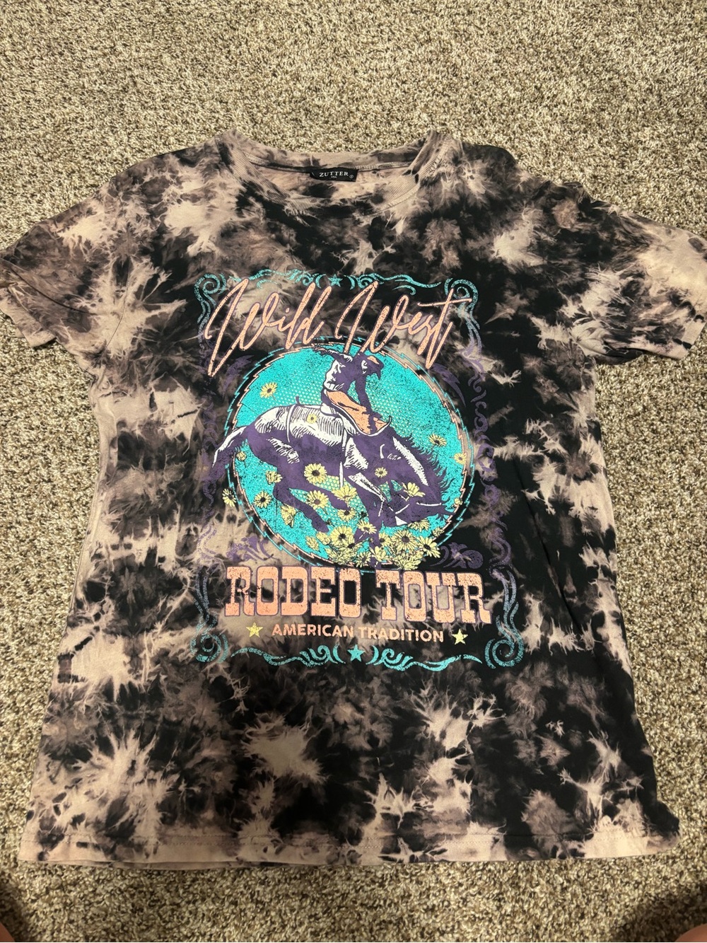 Wild West Rodeo Tour Tie-Dye Short Sleeve Tee - Black & Gray